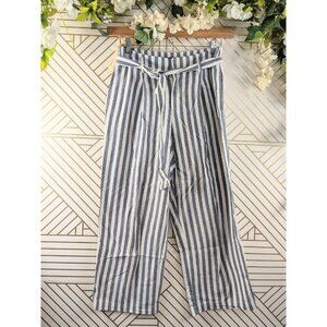 ZARA BASIC Women's Striped Cropped Pants Belted Size Small
